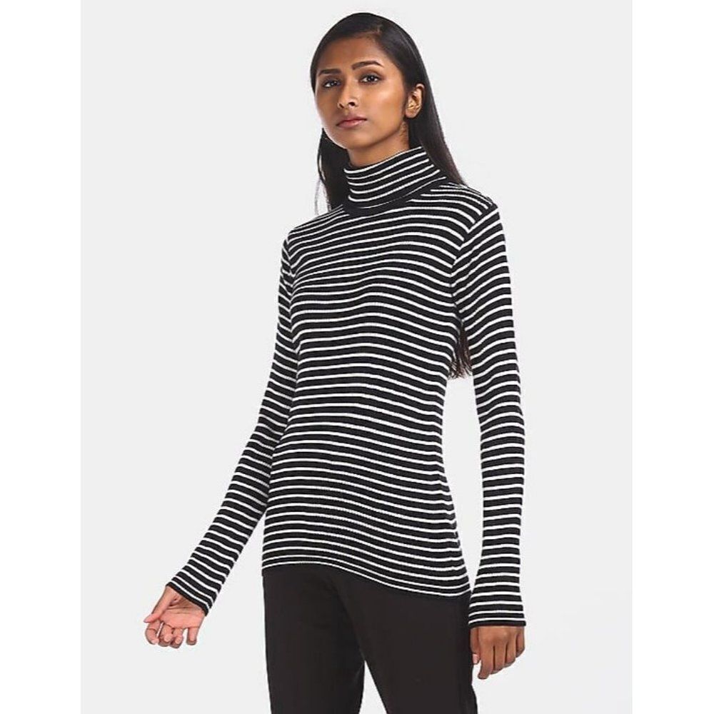 Karen Scott Womens Black White Striped Turtle Neck Pullover Sweater Size XXL